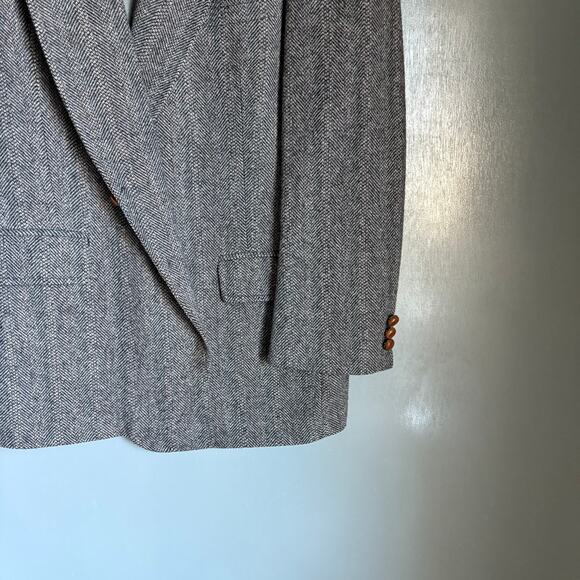 Vintage MAN IN WOOL Men's 44S Grey 100% Wool Tweed Herringbone Blazer Classic - Picture 11 of 13